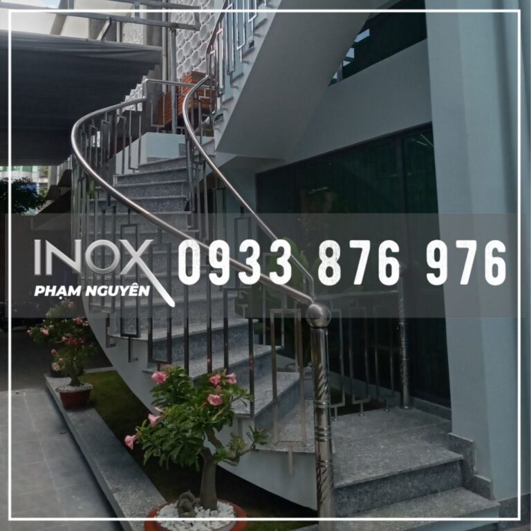Mẫu lan can cầu thang inox tay vịn bo tròn